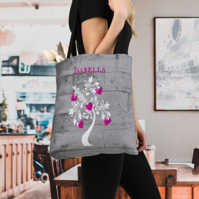 Magenta Arbre des Coeurs Sac fourre-tout personnal (Magenta Tree of Hearts Personalized Tote Bag)