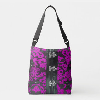 Magenta Black Lace Steampunk Cross Body Sac fourre
