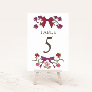 Magenta Boho Bows Numéro de table du Mariage