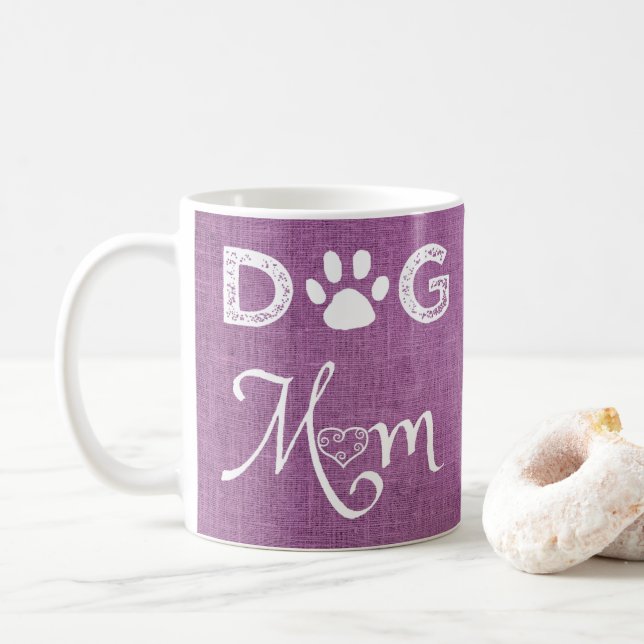 Magenta Burlap Chien Maman Café Mug (Avec donut)