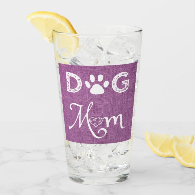Magenta Burlap Chien Maman Coupe de verre (Devant glace)