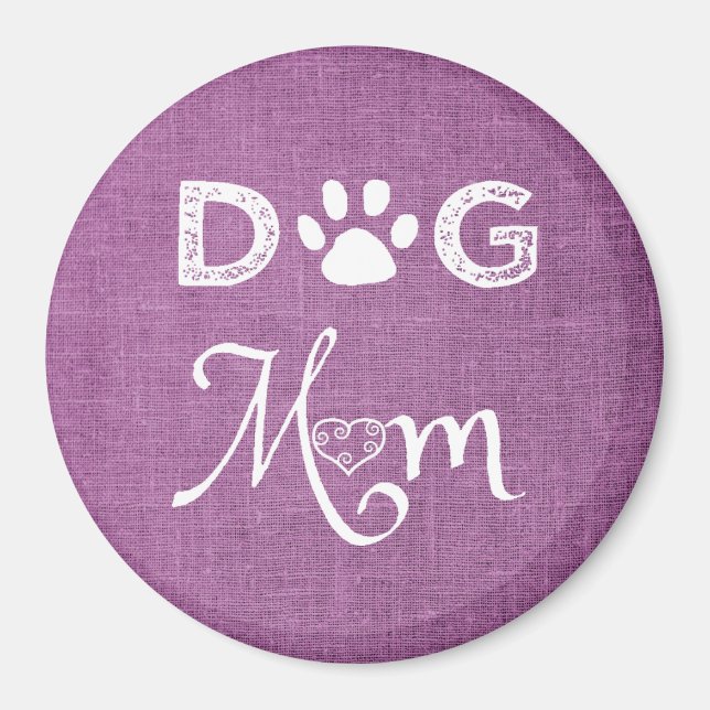 Magenta Burlap Chien Maman Magnet (Devant)