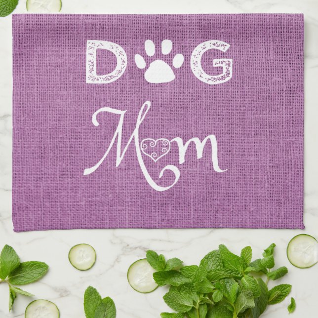 Magenta Burlap Chien Maman Serviette de cuisine (Plié)