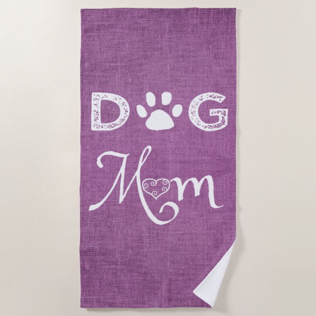 Magenta Burlap Chien Maman Serviette de plage (Devant)