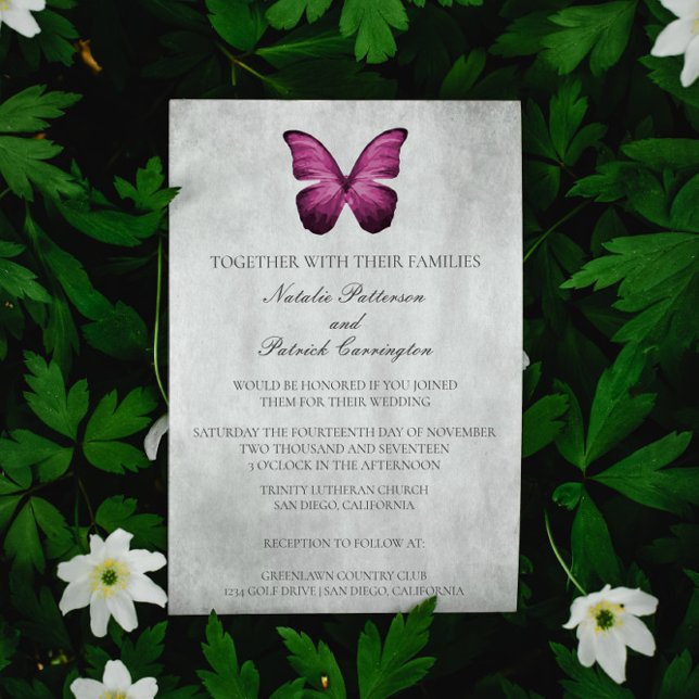 Magenta Butterfly Faire-part de mariage (Magenta Butterfly Wedding Invitation)