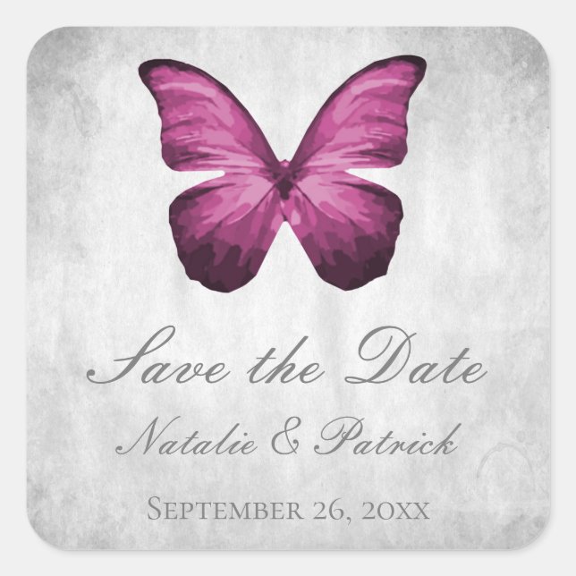 Magenta Butterfly Save the Date Stickers (Devant)