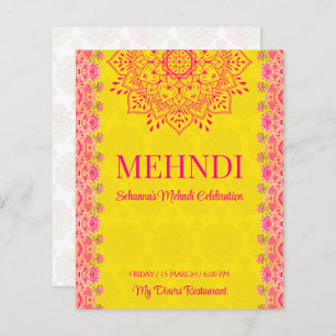 Magenta cerise jaune vif Mehndi invitation budget