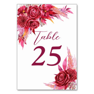 Magenta crimson fleurs bordeaux numéro de table