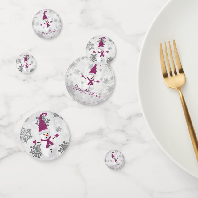 Magenta Cute Snowman Table Confetti (Groupe)