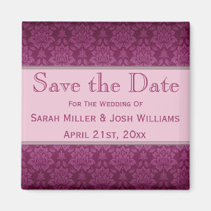 Magenta Damask Enregistrer la date Magnet