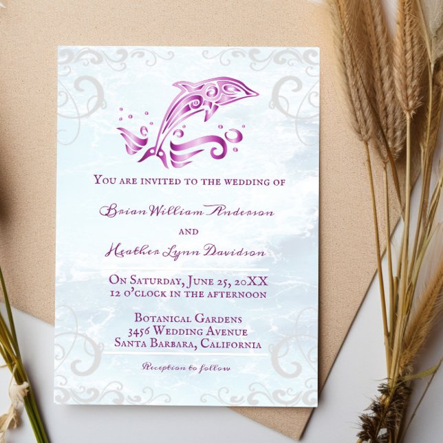 Magenta Dolphin Faire-part de mariage (Magenta Dolphin Wedding Invitation)