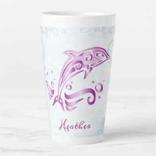 Magenta Dolphin Mug Latte Personnalisé