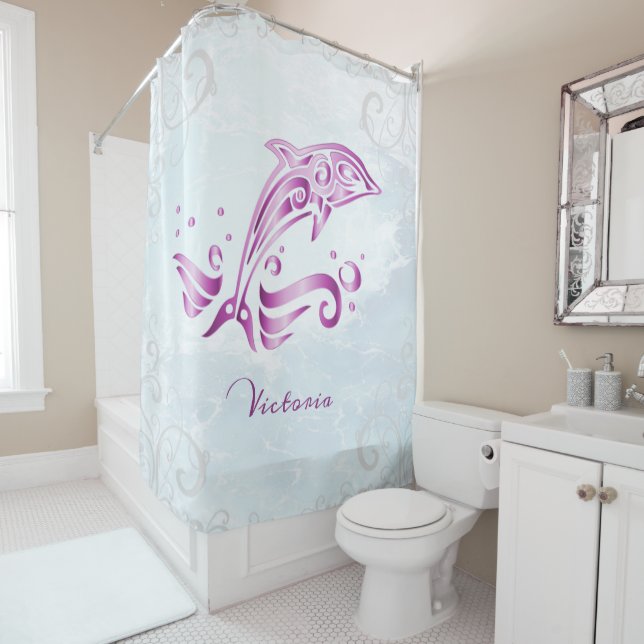 Magenta Dolphin rideau de douche personnalisé (En situation)