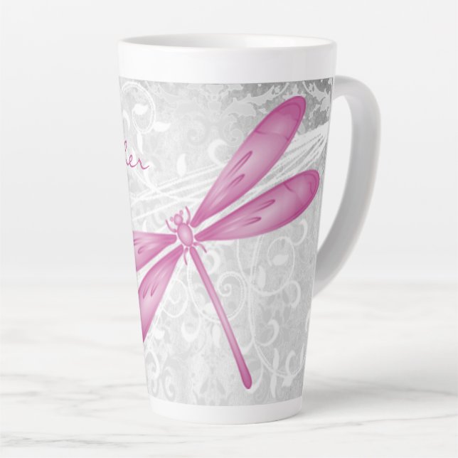 Magenta Dragonfly Personnalisée Latte Mug (Angle droit)