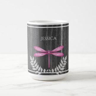 Magenta Dragonfly Rustic Personnalisé café Mug