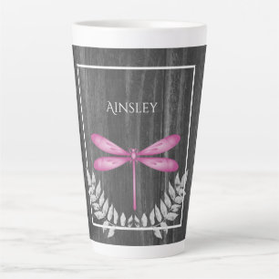 Magenta Dragonfly Rustique Personnalisée Latte Mug