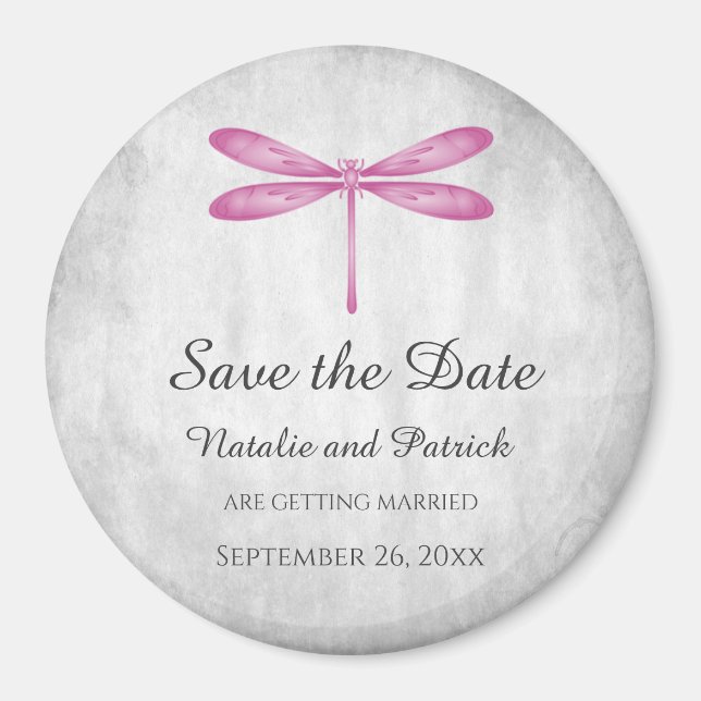 Magenta Dragonfly Save the Date Magnet (Devant)