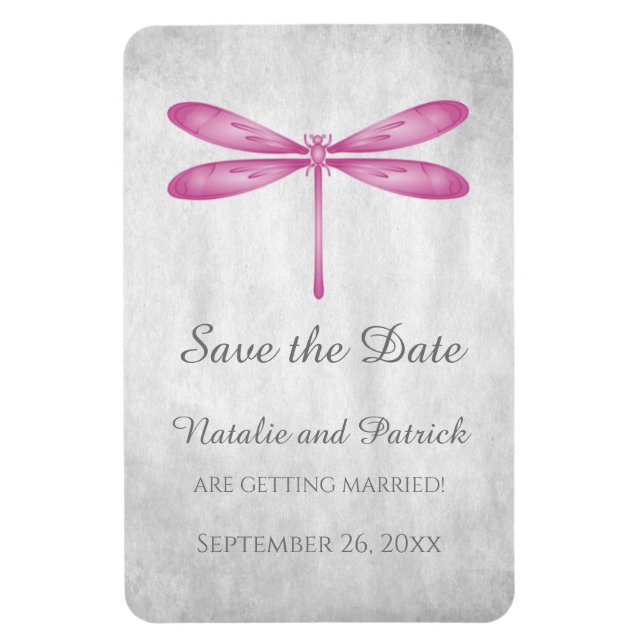 Magenta Dragonfly Save the Date Magnet (Vertical)