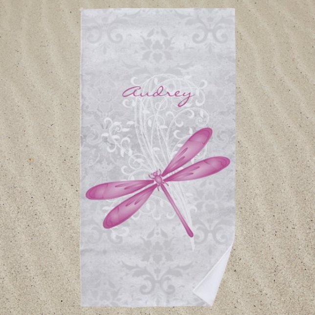 Magenta Dragonfly Serviette de plage personnalisée (Magenta Dragonfly Personalized Beach Towel)