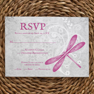 Magenta Dragonfly Wedding Carte RSVP