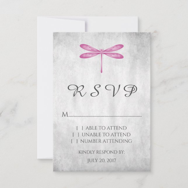 Magenta Dragonfly Wedding Carte RSVP (Devant)