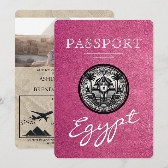 Magenta Egypt Passport Wedding Invitation (Devant / Derrière)