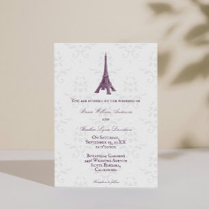 Magenta Eiffel Tower Mariage damassé Invitation
