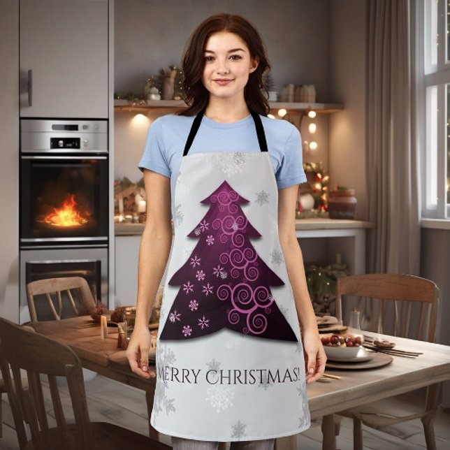 Magenta Festif Arbre de Noël tablier (Magenta Festive Christmas Tree Apron)