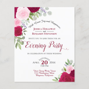 Magenta Floral Mariage Soirée Budget Invitation