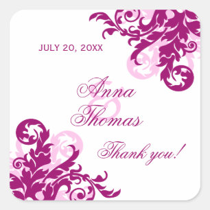 Magenta Flourish Mariage Favoriser Stickers
