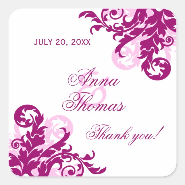 Magenta Flourish Mariage Favoriser Stickers (Devant)