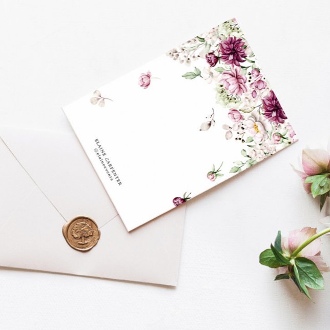 Magenta Garden Floral Monogramme Papier papeterie (Créateur téléchargé)