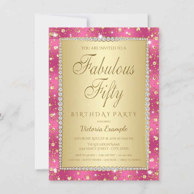 Magenta Gold 50e anniversaire Invitations de fête (Devant)