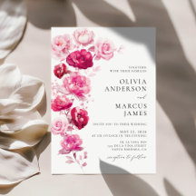 Magenta Hot rose Floral Élégant Mariage Invitation