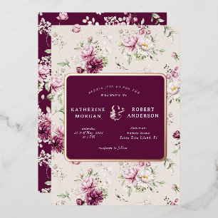 magenta jardin fleuri mariage feuille invitation