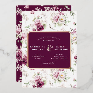 magenta jardin floral feuille de faire-part de mar