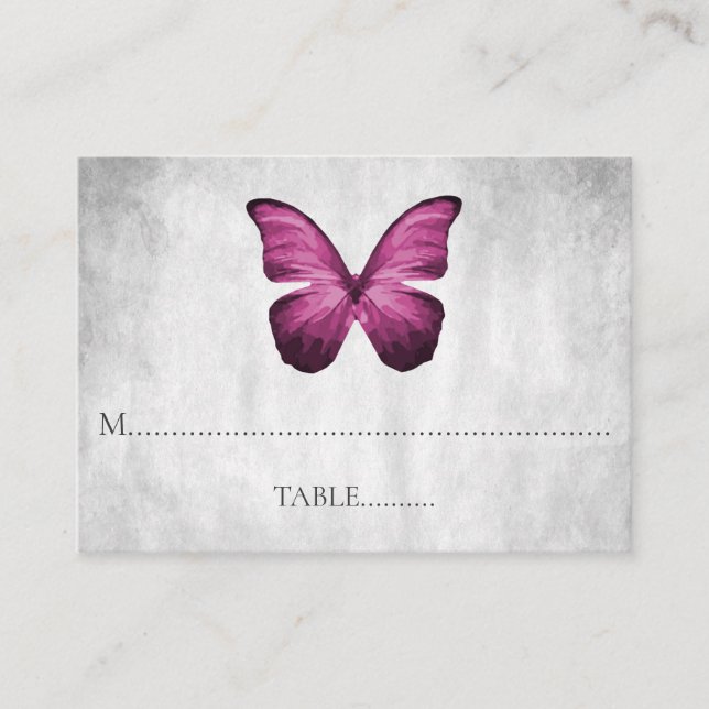 Magenta Papillon Mariage Cartes de Place (Devant)