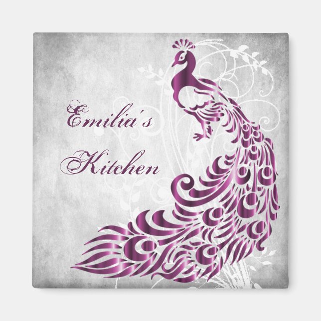 Magenta Peacock Magnet personnalisé (Devant)