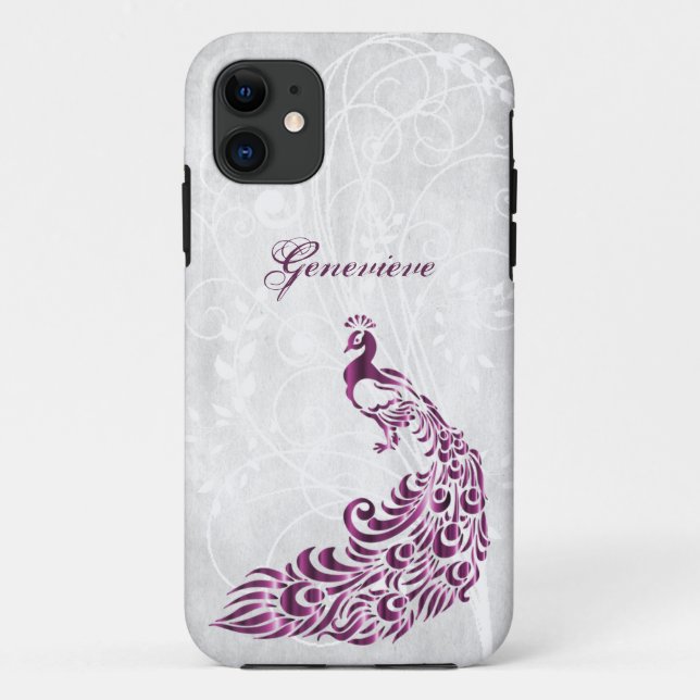 Magenta Peacock Personnalisé iPhone 11 Coque (Dos)