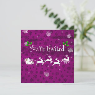 Magenta Père Noël Sleigh et Reindeer Invitation