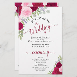 Magenta & Pink Boho Floral Budget Wedding Programm