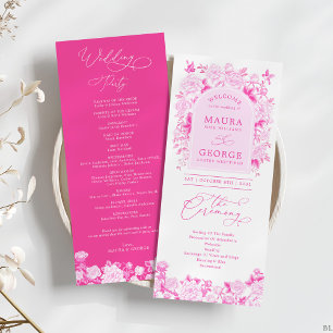 Magenta Pink Chinoiserie Floral Wedding Programme