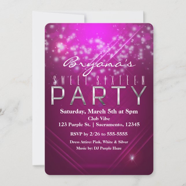 Magenta Pink Sparkle Club PARTY Invitation (Devant)