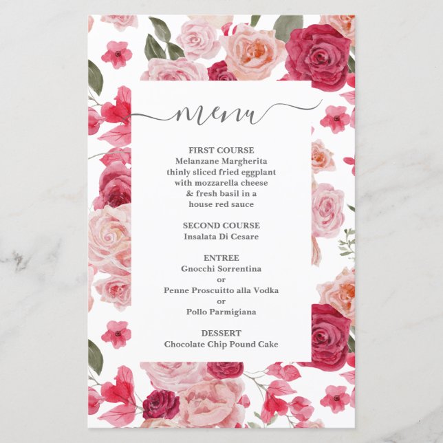 Magenta Rose Floral Mariage Carte Menu (Devant)