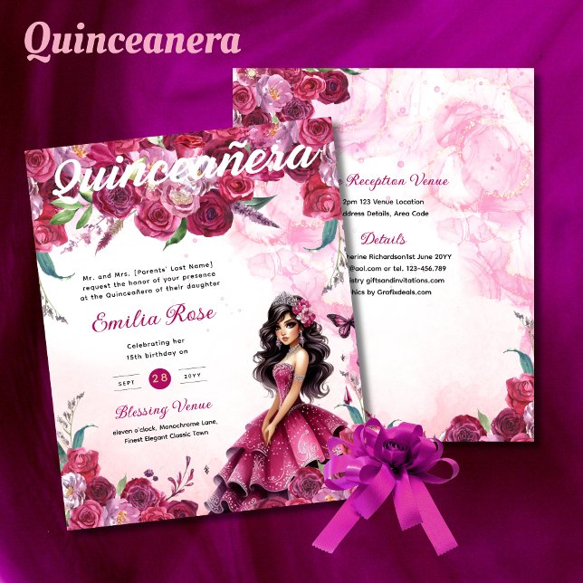 Magenta Rose Quinceanera robe papillons floraux (Créateur téléchargé)