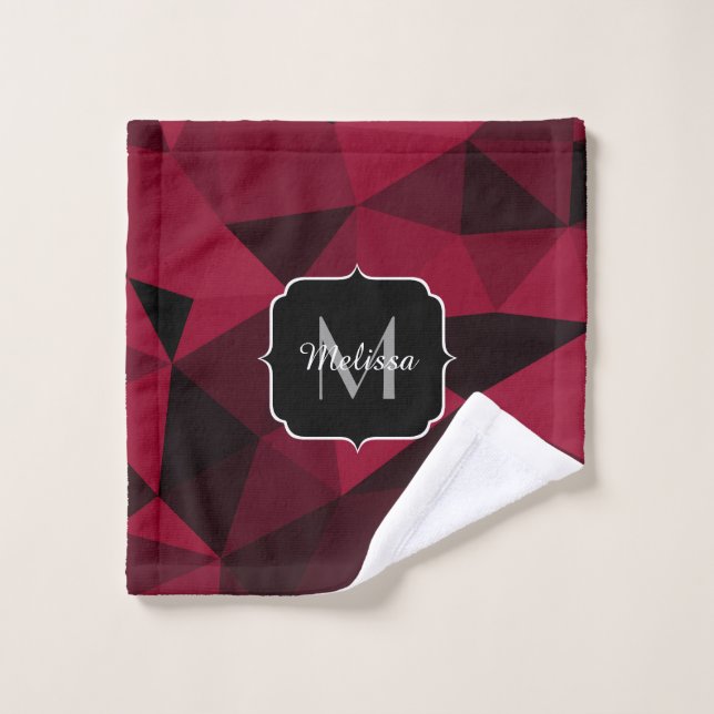 Magenta rose rouge noir géométrie motif Monogramme (Gant de toilette)
