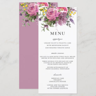 Magenta Rose violet Floral Boho Slim Mariage Menu