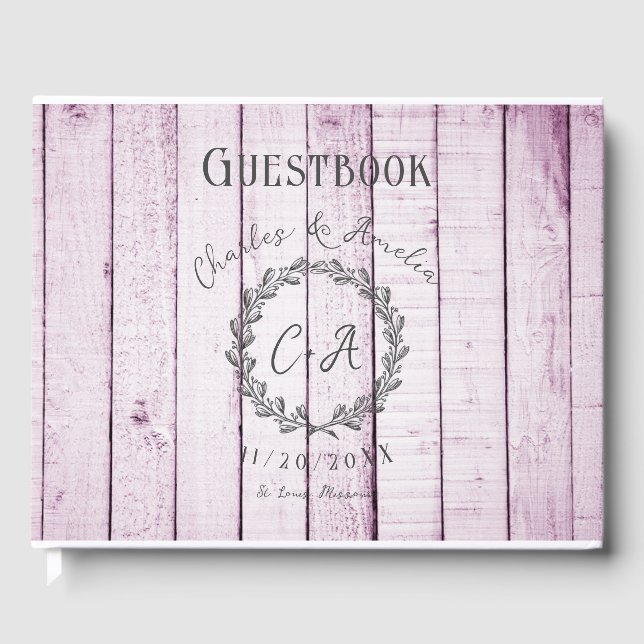 Magenta Rustic Monogram Mariage Livre d'or (Recto)