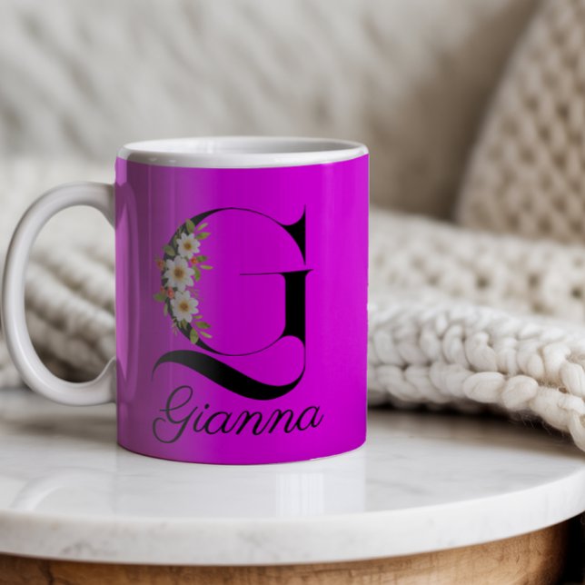 Magenta rustique aquarelle monogramme Mug (Créateur téléchargé)