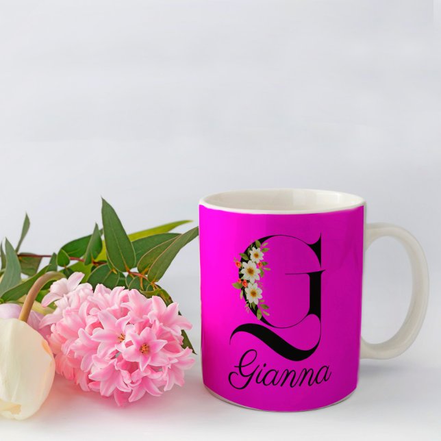 Magenta rustique aquarelle monogramme Mug (Créateur téléchargé)